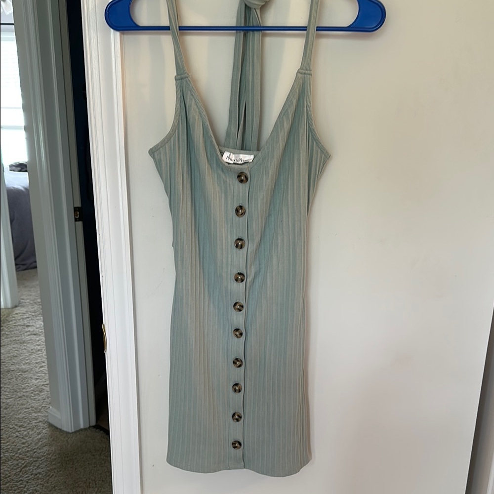 Privacy Please Sage Ribbed Sundress with waist tie
